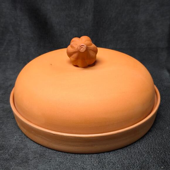 Vintage Ceramic Terra Cotta Garlic Roaster Baker Glazed Plate Dome 7" - Picture 2 of 10